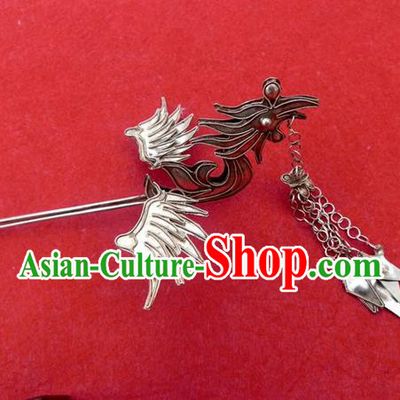 Traditional Chinese Ancient Classical Handmade Phoenix Step Shake Tassel Hairpin Jewelry Accessories Hanfu Classical Palace Combs and Sticks for Women