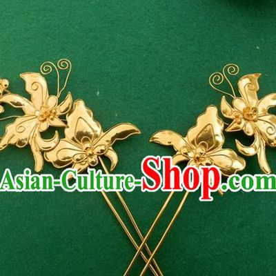 Traditional Chinese Ancient Classical Handmade Love of Butterfly Hairpin Jewelry Accessories Hanfu Palace Golden Combs and Sticks for Women