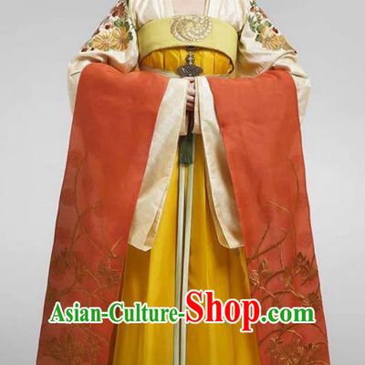 Chinese Ancient Tang Dynasty Imperial Princess Costume, Traditional Chinese Ancient Palace Lady Aristocratic Miss Costume and Headpiece Complete Set for Women