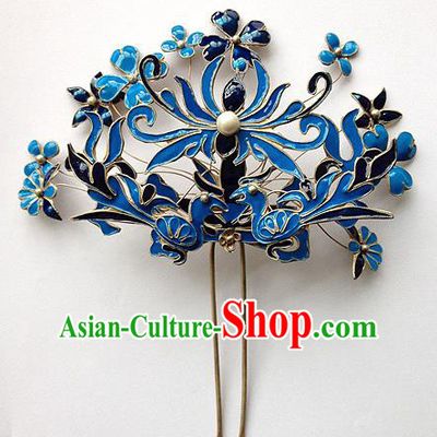 Traditional Handmade Chinese Ancient Classical Hair Accessories Bride Wedding Blueing Barrettes Hair Sticks, Hair Fascinators for Women