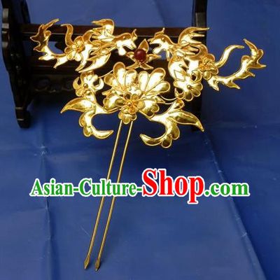 Traditional Handmade Chinese Ancient Classical Bride Wedding Hair Accessories Chrysanthemum Step Shake Barrettes Golden Hair Sticks for Women