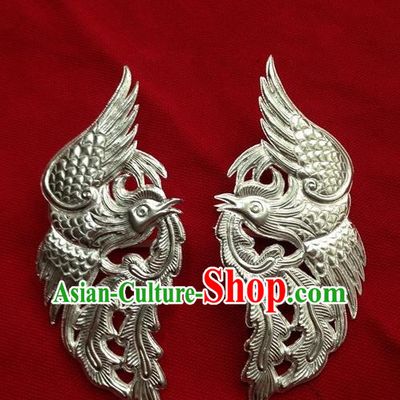 Traditional Handmade Chinese Ancient Classical Hair Accessories Pure Sliver Phoenix Barrettes Hairpins, Hair Sticks Jewellery for Women
