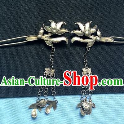 Traditional Handmade Chinese Ancient Classical Miao Sliver Tassel Hair Accessories Step Shake Barrettes Hair Sticks for Women