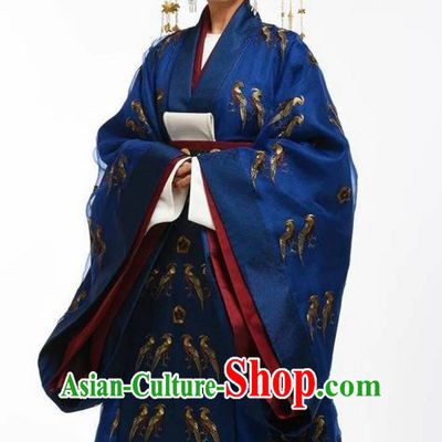 Chinese Ancient Tang Dynasty Queen Mother Costume and Headpiece Phoenix Coronet Complete Set, Traditional Chinese Ancient Imperial Empress Dowager Trailing Dress for Women