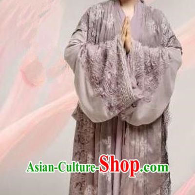Chinese Ancient Tang Dynasty Lady Boutique Costume and Headpiece Complete Set, Traditional Chinese Ancient Lay Buddhist Dress for Women