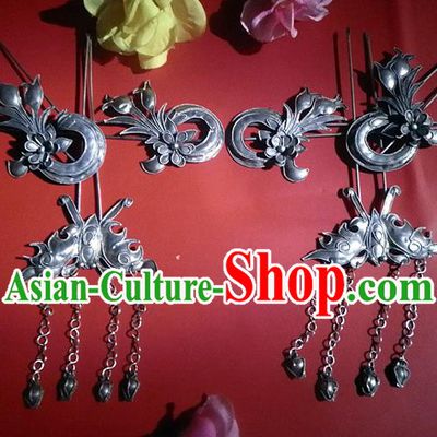 Traditional Handmade Chinese Ancient Classical Hair Accessories Barrettes Butterfly Tassel Hairpin, Manchu Princess Step Shake Hair Claws Hairpins Complete Set for Women