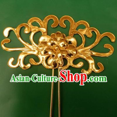 Traditional Handmade Chinese Ancient Classical Hair Accessories Barrettes Bride Hairpins, Xiuhe Suit Golden Step Shake Hair Claws for Women