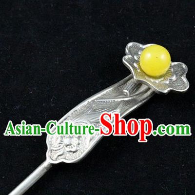 Traditional Handmade Chinese Ancient Classical Hair Accessories Barrettes Yellow Bead Hairpins Step Shake Hair Sticks for Women