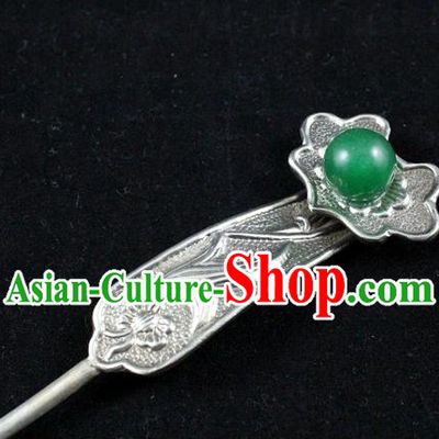 Traditional Handmade Chinese Ancient Classical Hair Accessories Barrettes Green Bead Hairpins Step Shake Hair Sticks for Women