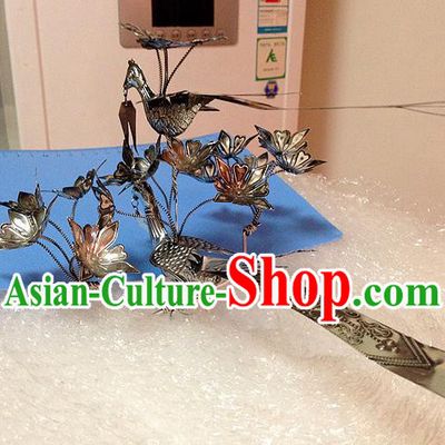 Traditional Handmade Chinese Ancient Classical Hair Accessories Miao Nationality Birds Princess Hat, Hmong Headwear Hair Jewellery, Hair Fascinators Tuinga for Women