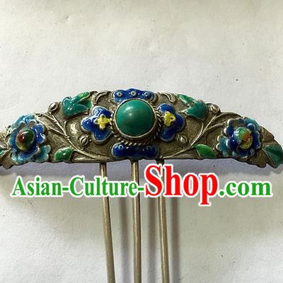 Traditional Handmade Chinese Ancient Classical Hair Accessories Barrettes Sliver Hairpin, Enamel Step Shake Hair Sticks Tassel Hairpins for Women