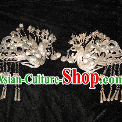 Traditional Handmade Chinese Ancient Classical Hair Accessories Barrettes Phoenix Hairpin, Han Dynasty Queen Twain Sliver Step Shake Hair Fascinators Hairpins for Women