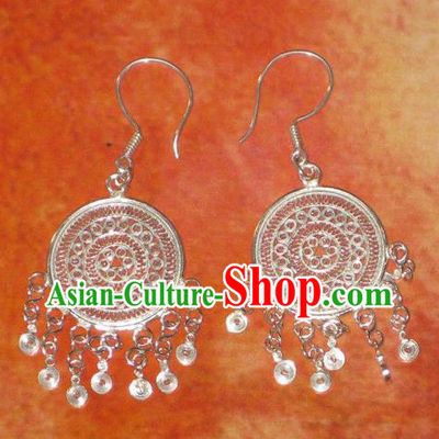 Traditional Handmade Chinese Miao Nationality Ancient Classical Earrings Accessories Hmong Tassel Eardrop for Women