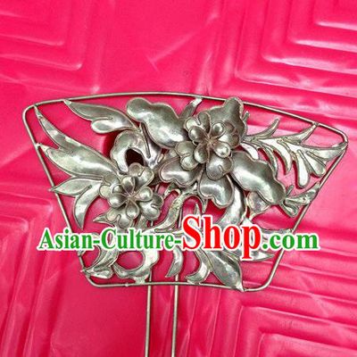 Traditional Handmade Chinese Ancient Classical Hair Accessories Barrettes China Miao Nationality Sliver Sector Hollow Out Hairpins Phoenix Step Shake Hair Sticks for Women