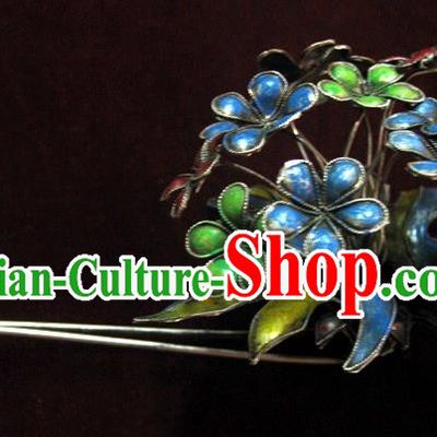 Traditional Handmade Chinese Ancient Classical Hair Accessories Barrettes Flower Hairpin, Blueing Step Shake Hair Sticks Hair Fascinators for Women