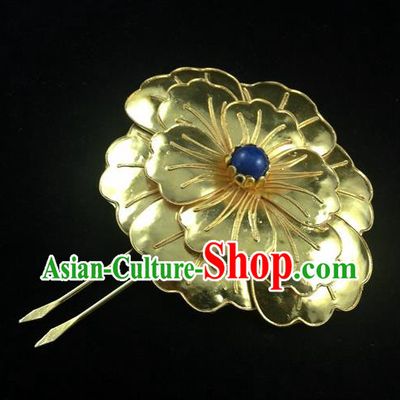Traditional Handmade Chinese Ancient Classical Hair Accessories Barrettes China Sliver Hairpins Palace Golden Flower Step Shake Hair Sticks for Women