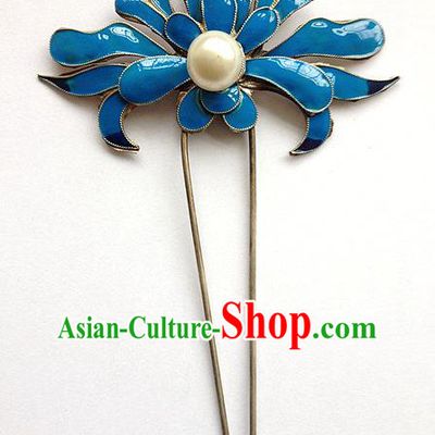 Traditional Handmade Chinese Ancient Classical Hair Accessories Barrettes Blueing Hairpin, Step Shake Hair Sticks Hair Jewellery for Women