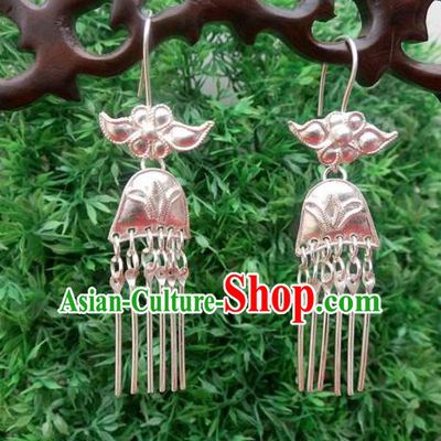 Traditional Handmade Chinese Ancient Classical Jewellery Accessories Pure Sliver Tassel Earrings, Ming Dynasty Wedding Eardrop for Women