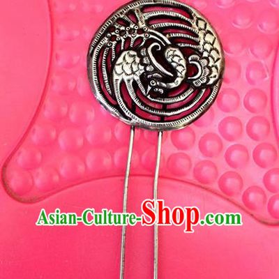 Traditional Handmade Chinese Ancient Classical Hair Accessories Barrettes Miao Sliver Phoenix Hairpin, Hair Sticks Hair Fascinators Hairpins for Women