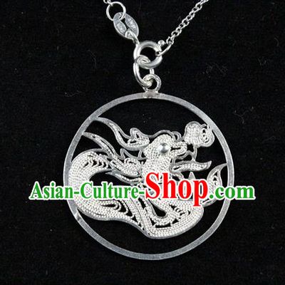 Traditional Handmade Chinese Ancient Classical Accessories Pure Sliver Chinese Zodiac Pendant Dragon Lacing Pendent for Women