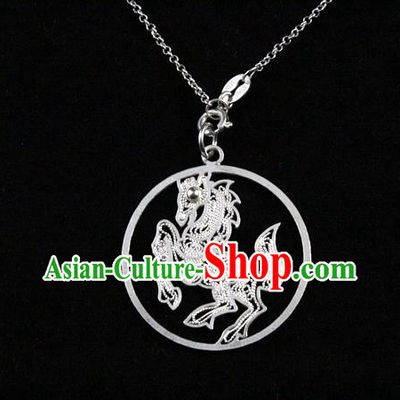 Traditional Handmade Chinese Ancient Classical Accessories Pure Sliver Chinese Zodiac Pendant Horse Lacing Pendent for Women