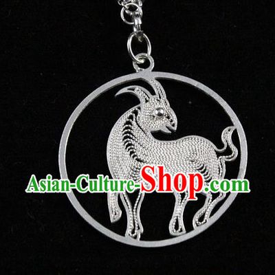 Traditional Handmade Chinese Ancient Classical Accessories Pure Sliver Chinese Zodiac Pendant Sheep Lacing Pendent for Women