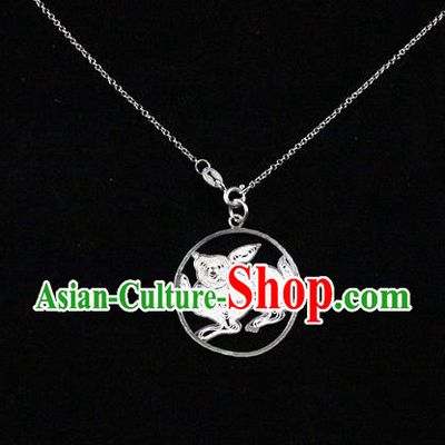 Traditional Handmade Chinese Ancient Classical Accessories Pure Sliver Chinese Zodiac Pendant Rabbit Lacing Pendent for Women
