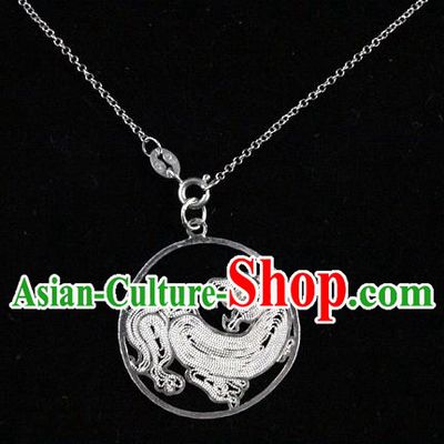 Traditional Handmade Chinese Ancient Classical Accessories Pure Sliver Chinese Zodiac Pendant Tiger Lacing Pendent for Women