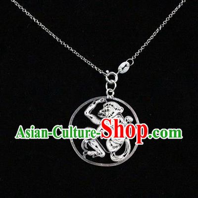 Traditional Handmade Chinese Ancient Classical Accessories Pure Sliver Chinese Zodiac Pendant Monkey Lacing Pendent for Women