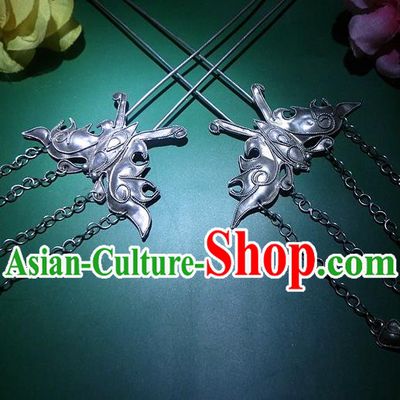 Traditional Handmade Chinese Ancient Classical Hair Accessories Barrettes Butterfly Tassel Hairpin Step Shake Hair Sticks for Women