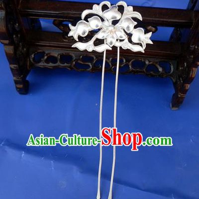 Traditional Handmade Chinese Ancient Classical Hair Accessories Barrettes Manchu Imperial Empress Pure Sliver Hairpins Bride Step Shake Hair Ornament for Women