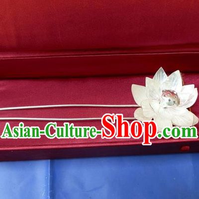 Traditional Handmade Chinese Ancient Classical Hair Accessories Barrettes Manchu Imperial Princess Pure Sliver Lotus Flower Hairpins Bride Step Shake Hair Ornament for Women
