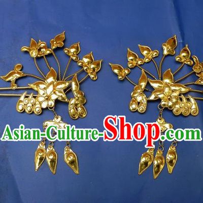 Traditional Handmade Chinese Ancient Classical Hair Accessories Barrettes Golden Hairpins, Step Shake Hair Sticks Hair Jewellery for Women