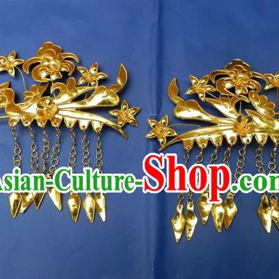 Traditional Handmade Chinese Ancient Classical Hair Accessories Barrettes Golden Phoenix Hairpins, Step Shake Hair Sticks Hair Jewellery for Women