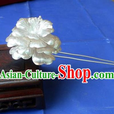Traditional Handmade Chinese Ancient Classical Hair Accessories Barrettes Pure Sliver Peony Hairpins, Step Shake Hair Sticks Hair Jewellery for Women