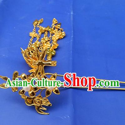 Traditional Handmade Chinese Ancient Classical Hair Accessories Barrettes Hanfu Tassel Hairpins, Golden Step Shake Hair Sticks Hair Jewellery for Women