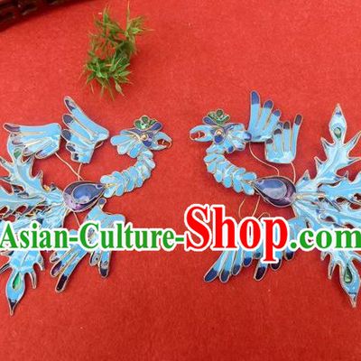 Traditional Handmade Chinese Ancient Classical Hair Accessories Barrettes Phoenix Hairpins, Blueing Step Shake Hair Sticks Hair Jewellery for Women