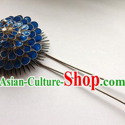 Traditional Handmade Chinese Ancient Classical Hair Accessories Barrettes Blueing Flower Hairpins, Hanfu Step Shake Hair Sticks Hair Jewellery for Women