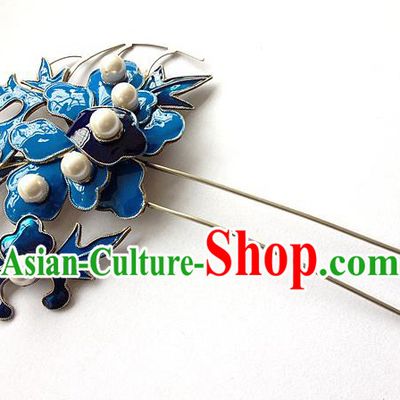 Traditional Handmade Chinese Ancient Classical Hair Jewelry Accessories, China Hanfu Hairfork Hairpins Imperial Princess Blueing Barrettes Hair Stick for Women