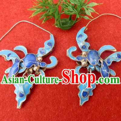 Traditional Handmade Chinese Ancient Classical Jewelry Accessories, China Hanfu Blueing Phoenix Earrings Ornament for Women