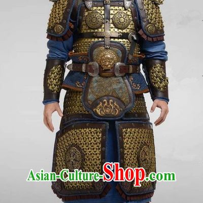 Chinese Ancient Tang Dynasty General Armour Costume and Headwear Complete Set, Traditional Chinese Ancient Warrior Swordsman Helmet Clothing for Men