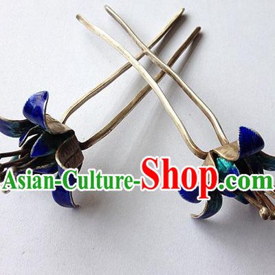 Traditional Handmade Chinese Ancient Classical Hair Accessories Barrettes, Bride Wedding Step Shake Hair Sticks Blueing Hairpins for Women