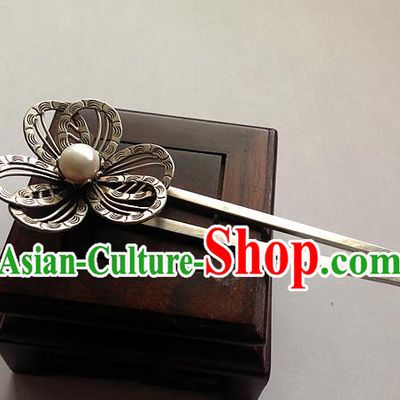 Traditional Handmade Chinese Ancient Classical Hair Jewellery Accessories Barrettes, Pearl Pure Sliver Step Shake Hair Sticks Hanfu Hairpins for Women