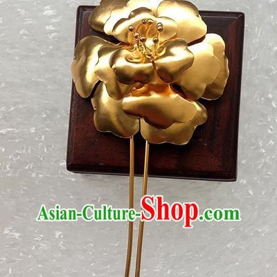 Traditional Handmade Chinese Ancient Classical Hair Accessories Barrettes Peony Golden Step Shake Hair Sticks Pure Sliver Flowers Hairpins for Women