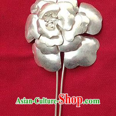 Traditional Handmade Chinese Ancient Classical Hair Accessories Barrettes Peony Step Shake Hair Sticks Pure Sliver Flowers Hairpins for Women