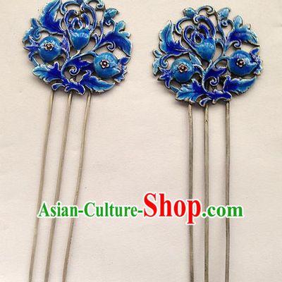 Traditional Handmade Chinese Ancient Classical Hair Accessories Barrettes Hairpins, Pure Sliver Blueing Step Shake Hair Sticks for Women