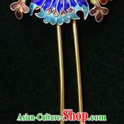 Traditional Handmade Chinese Ancient Classical Hair Accessories Barrettes Hairpins, Pure Sliver Blueing Royalblue Gem Step Shake Hair Sticks for Women