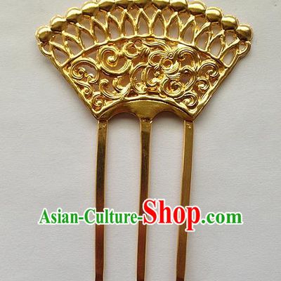 Traditional Handmade Chinese Ancient Classical Hair Accessories Barrettes Golden Hairpins, Pure Sliver Step Shake Sector Hair Combs for Women