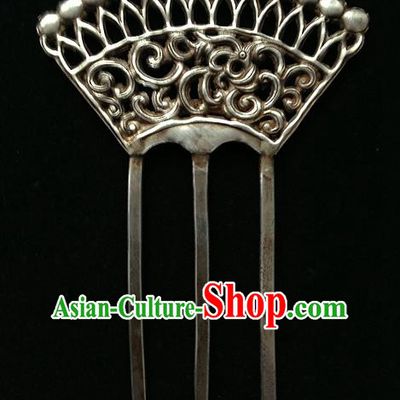 Traditional Handmade Chinese Ancient Classical Hair Accessories Barrettes Hairpins, Pure Sliver Step Shake Sector Hair Combs for Women