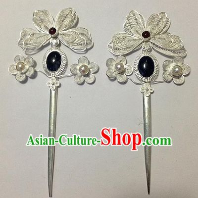 Traditional Handmade Chinese Ancient Classical Hair Accessories Barrettes Hairpins, Pure Sliver Step Shake Hair Combs for Women